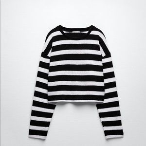 ZARA NWT STRIPED RUSTIC BLACK SWEATER M